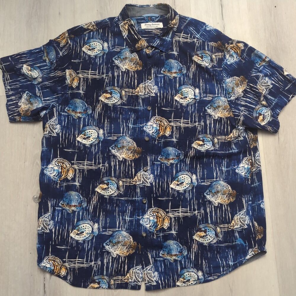 Tommy Bahama Veracruz Cay Seaview Fish Short Sleeve Camp Shirt Coastline Mens XL